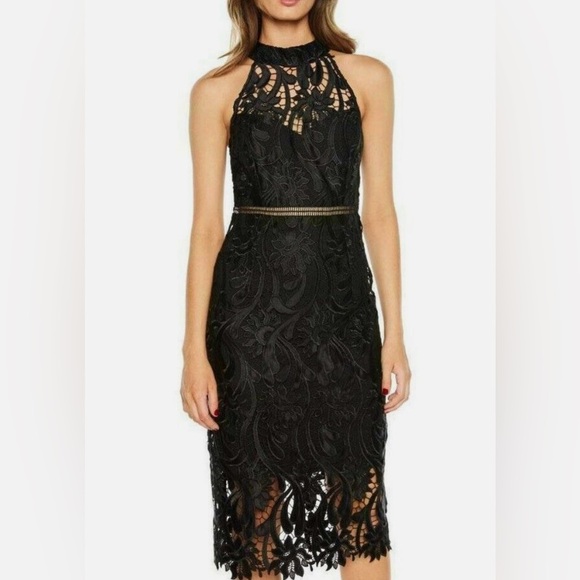 Bardot Dresses & Skirts - BARDOT Sz6/Sm ISA EMBROIDERED SLEEVELESS LACE STRETCH PENCIL DRESS BLACK